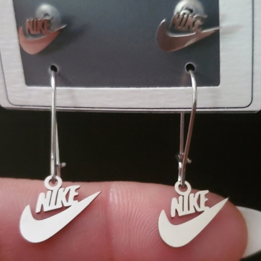 Nike Silver Swoosh Dangle Earrings